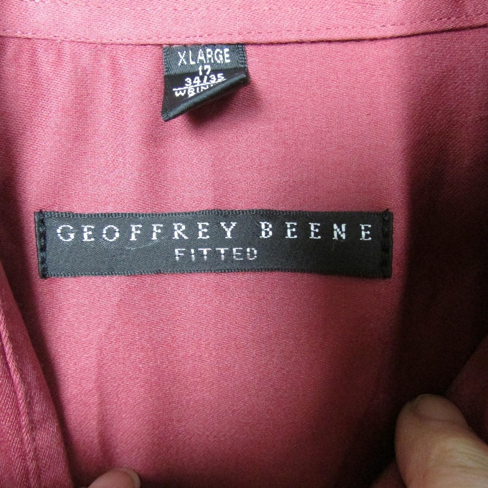 Geoffrey Beene Shirt Mens XL 17 34/35 Pink Fitted Dress Long Sleeve Button Front - Picture 5 of 9